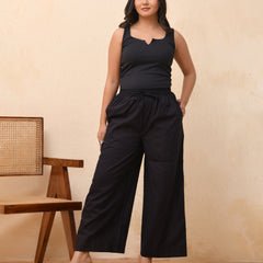 Black solid Palazzo style half elastic draw strings pant
