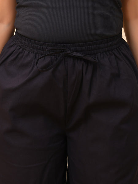 Black solid Palazzo style half elastic draw strings pant