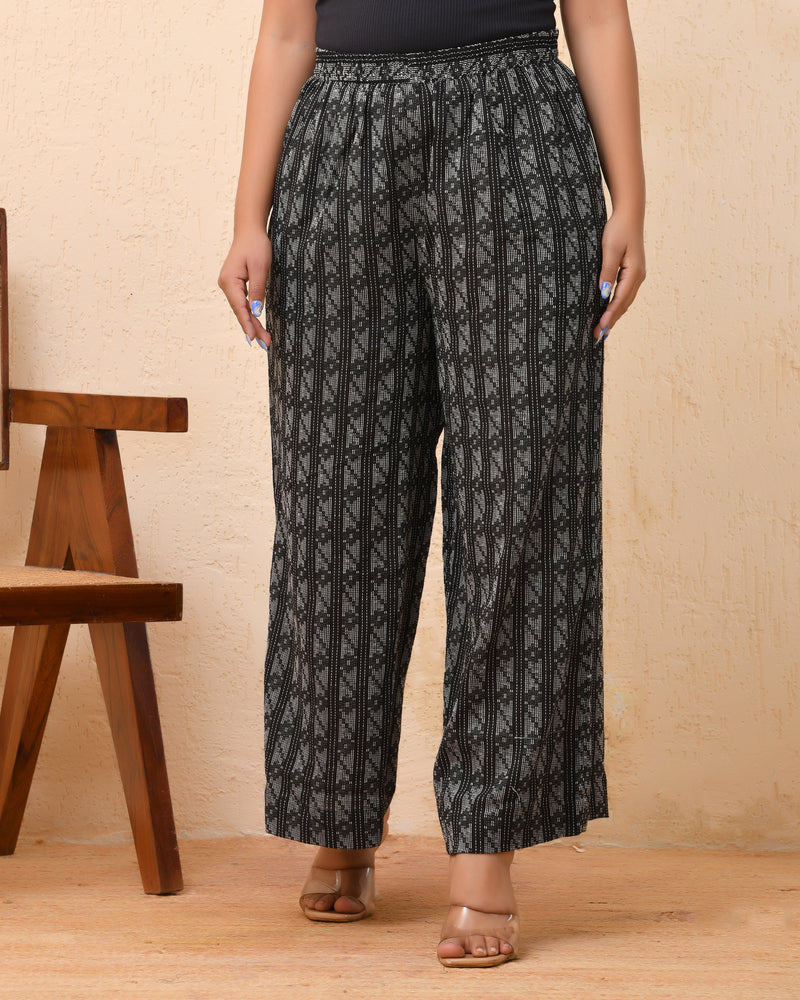 Black Double dobby flared palazzo pants