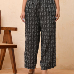 Black Double dobby flared palazzo pants