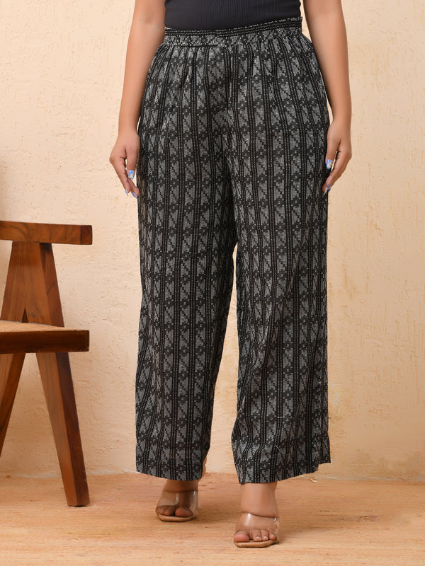 Black Double dobby flared palazzo pants