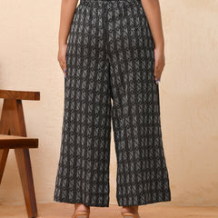 Black Double dobby flared palazzo pants