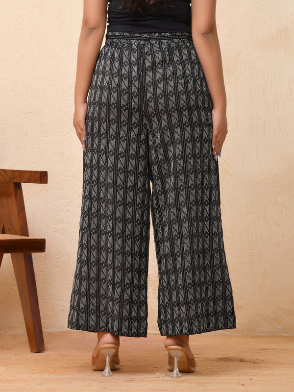 Black Double dobby flared palazzo pants