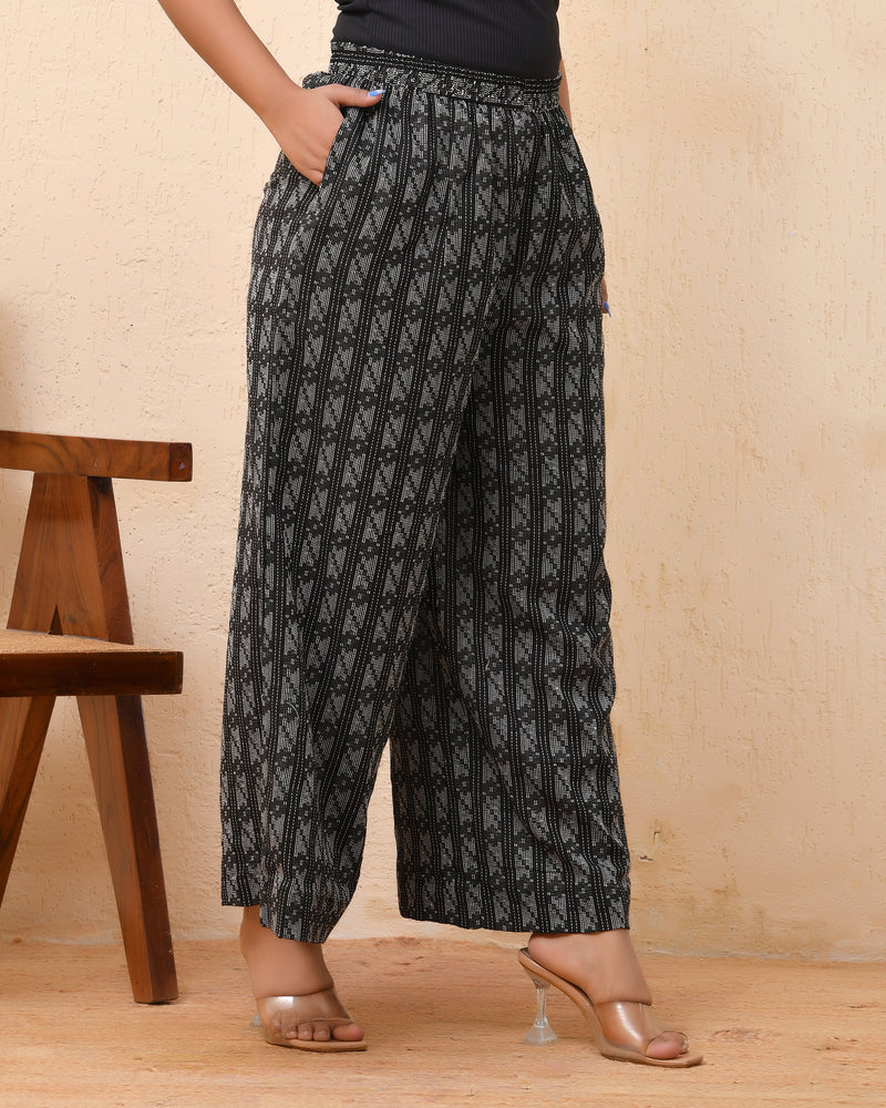 Black Double dobby flared palazzo pants