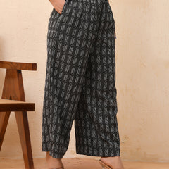 Black Double dobby flared palazzo pants