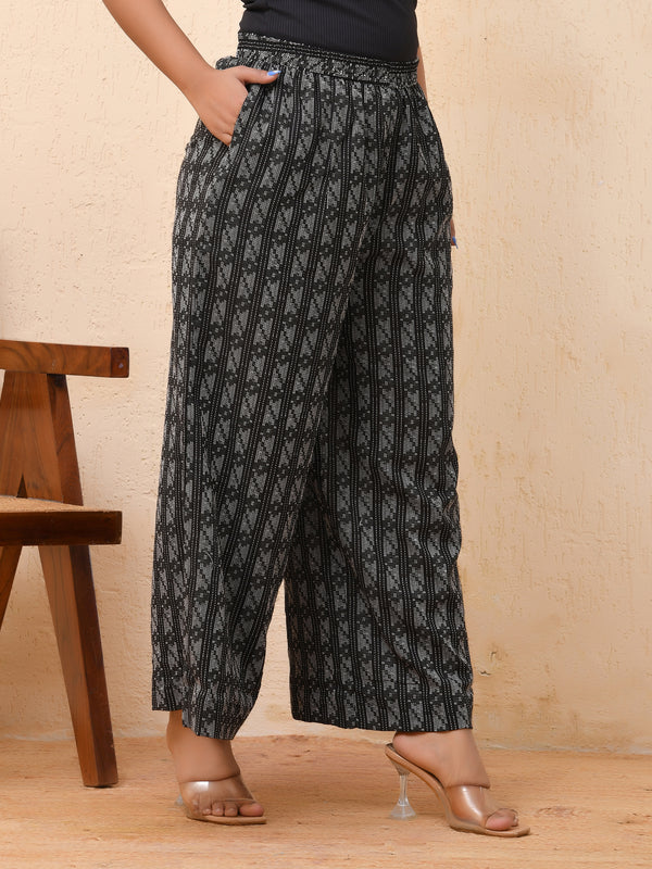 Black Double dobby flared palazzo pants