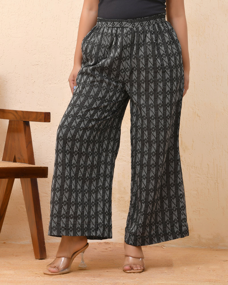 Black Double dobby flared palazzo pants