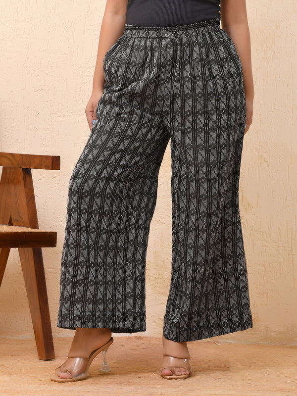 Black Double dobby flared palazzo pants