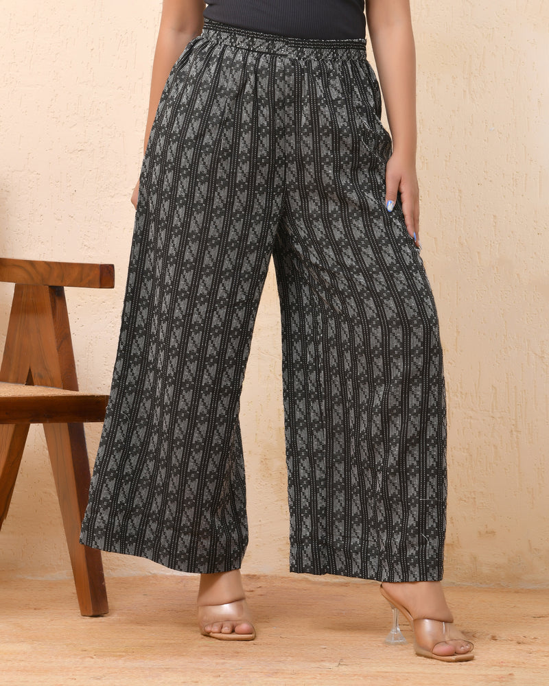 Black Double dobby flared palazzo pants