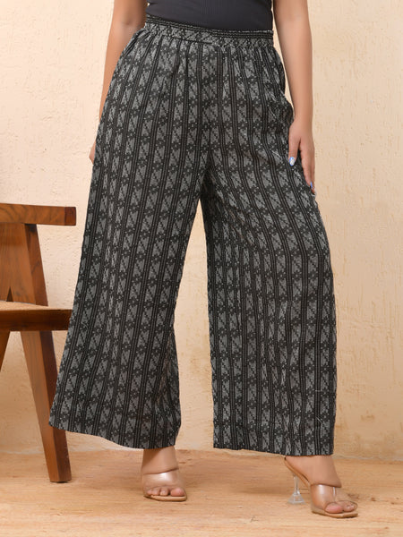 Black Double dobby flared palazzo pants