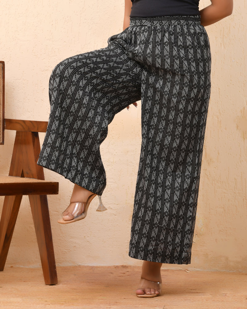 Black Double dobby flared palazzo pants