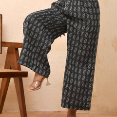 Black Double dobby flared palazzo pants