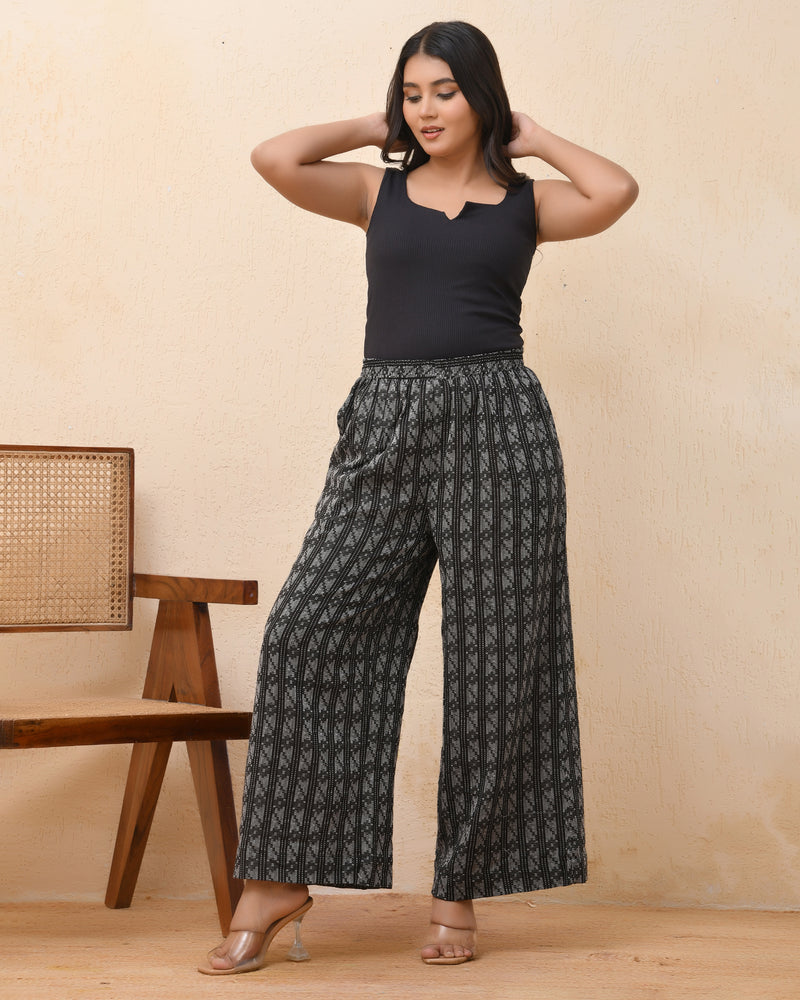 Black Double dobby flared palazzo pants