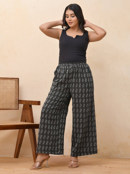 Black Double dobby flared palazzo pants