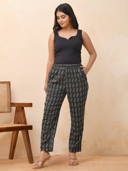 Black Double dobby straight fit pants