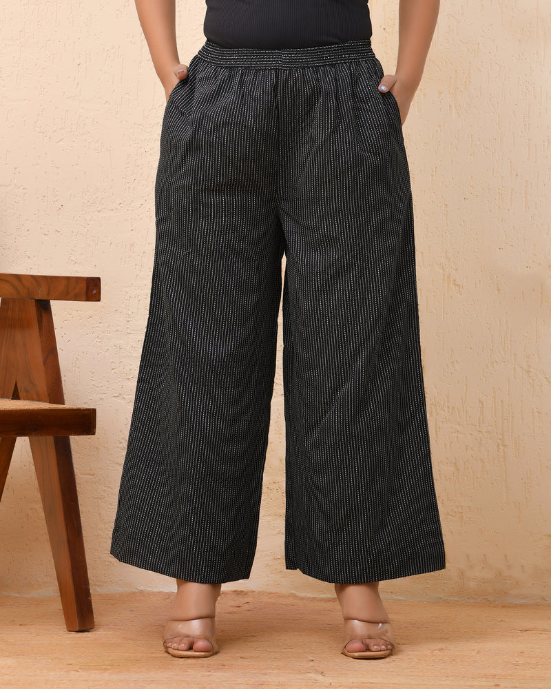 Black katha flared palazzo pants