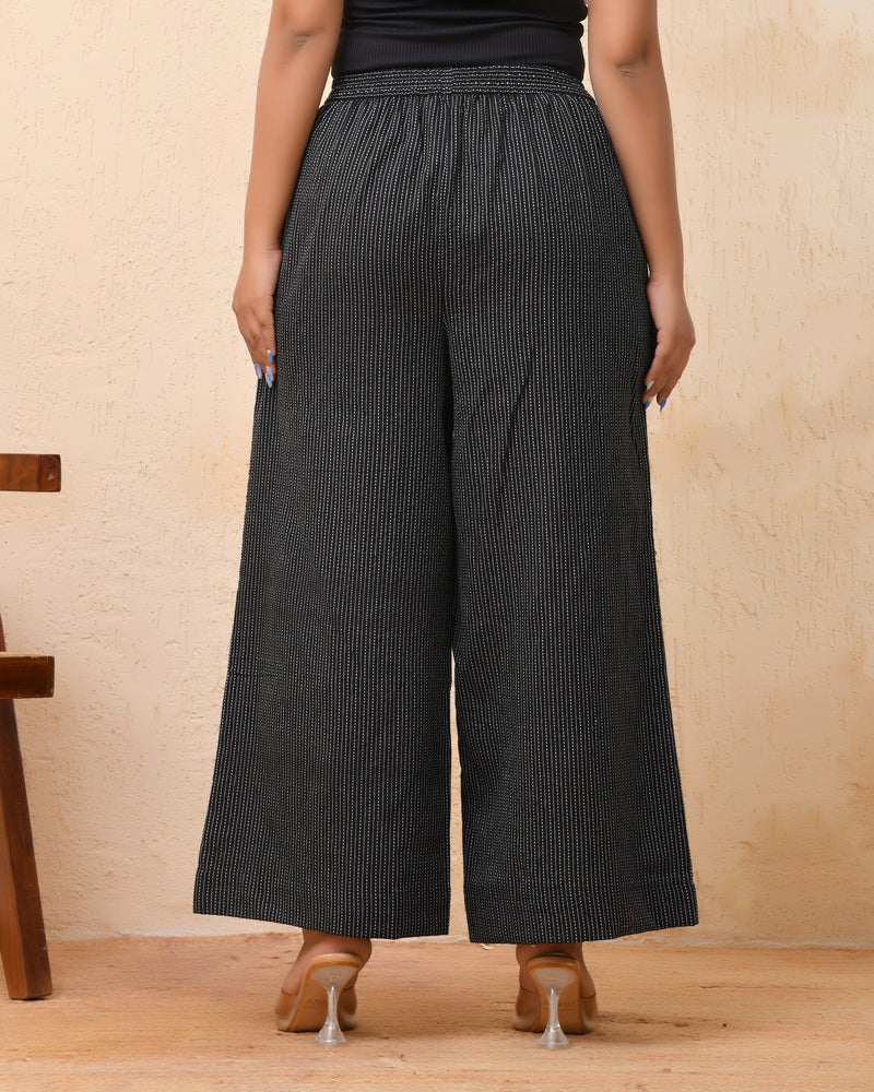 Black katha flared palazzo pants