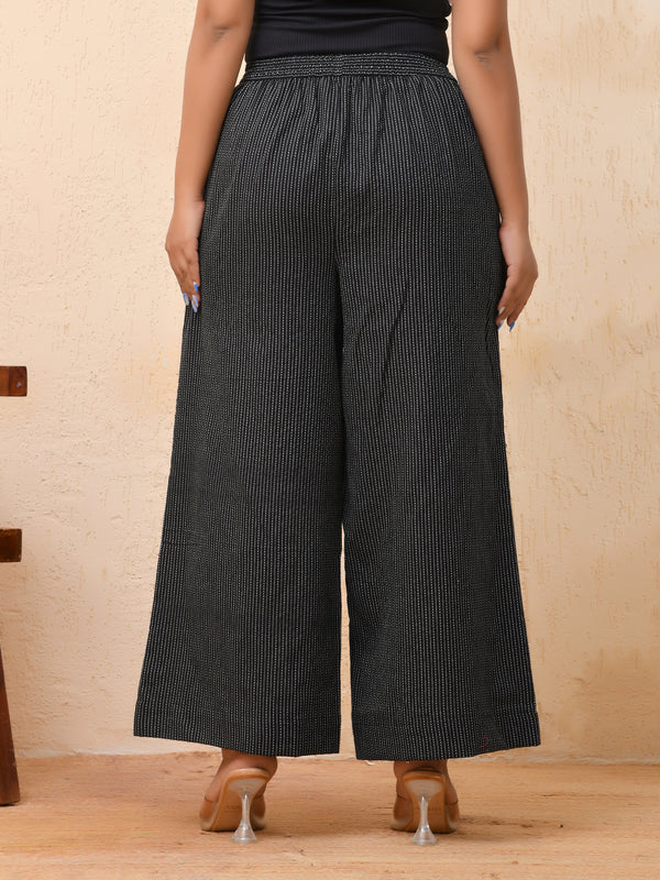 Black katha flared palazzo pants