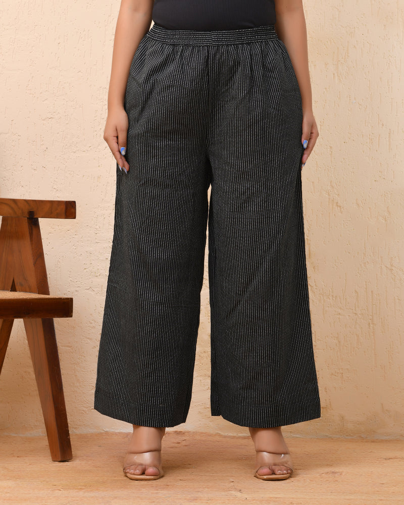 Black katha flared palazzo pants