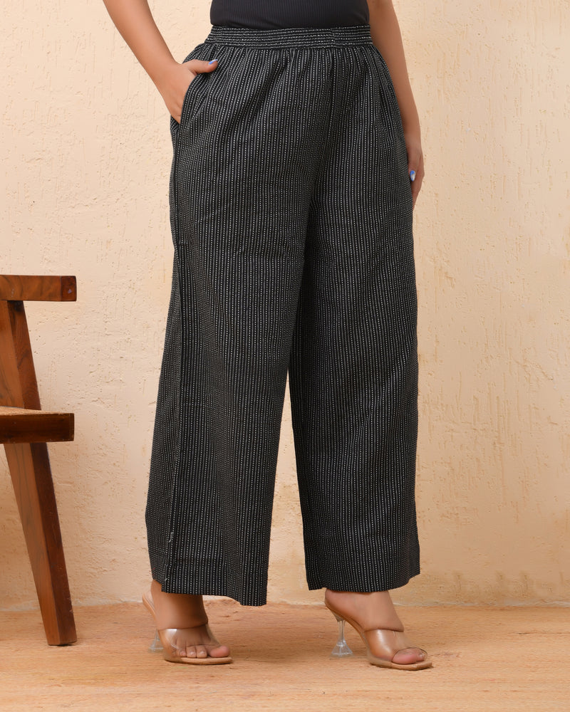 Black katha flared palazzo pants