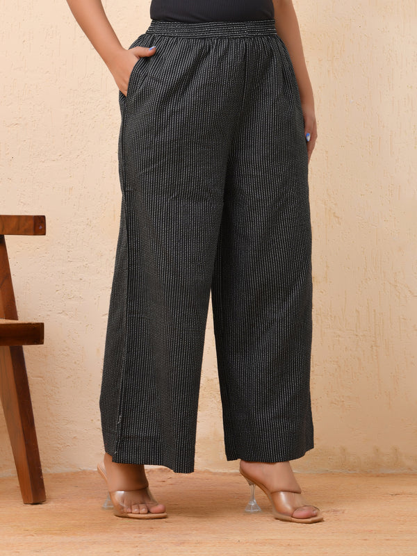 Black katha flared palazzo pants
