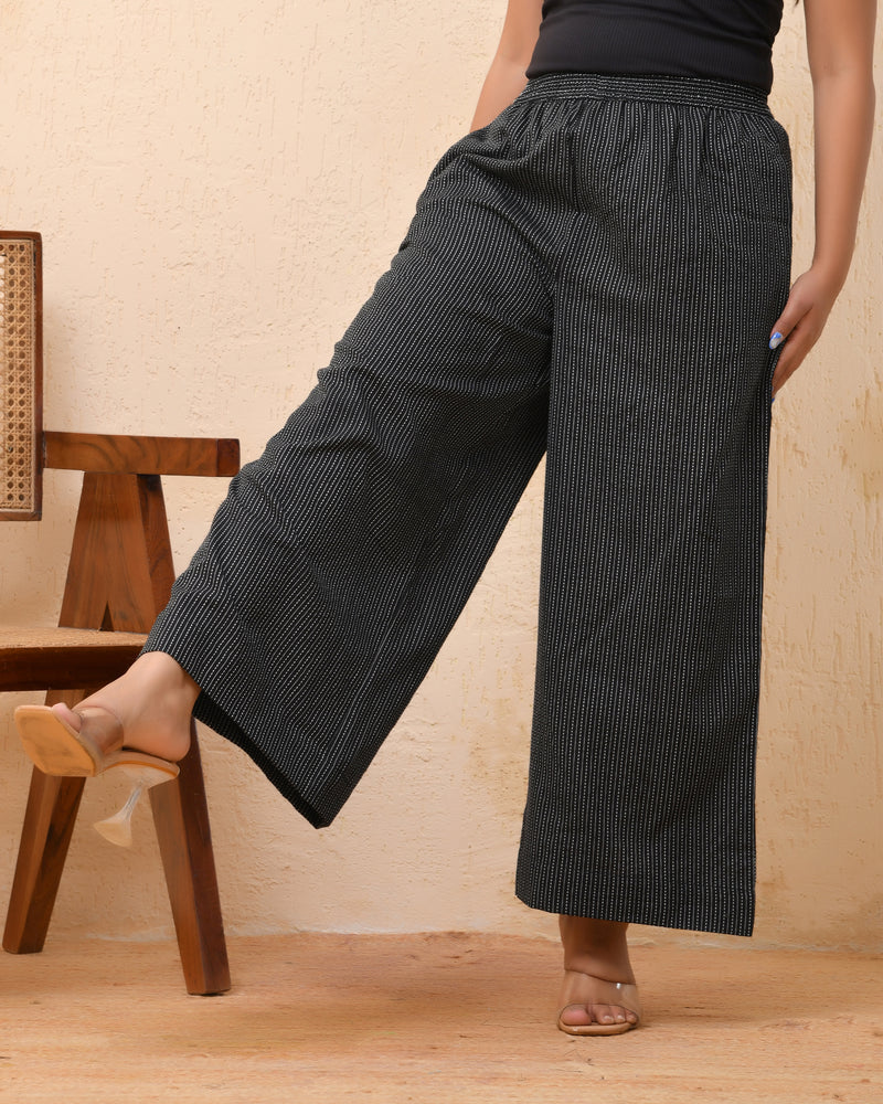 Black katha flared palazzo pants
