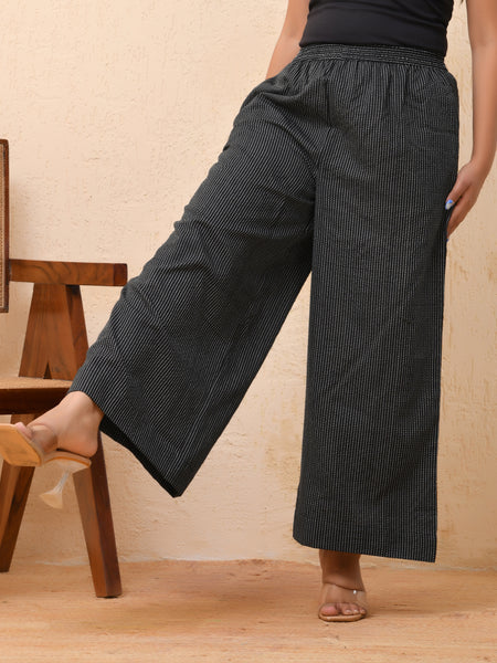 Black katha flared palazzo pants