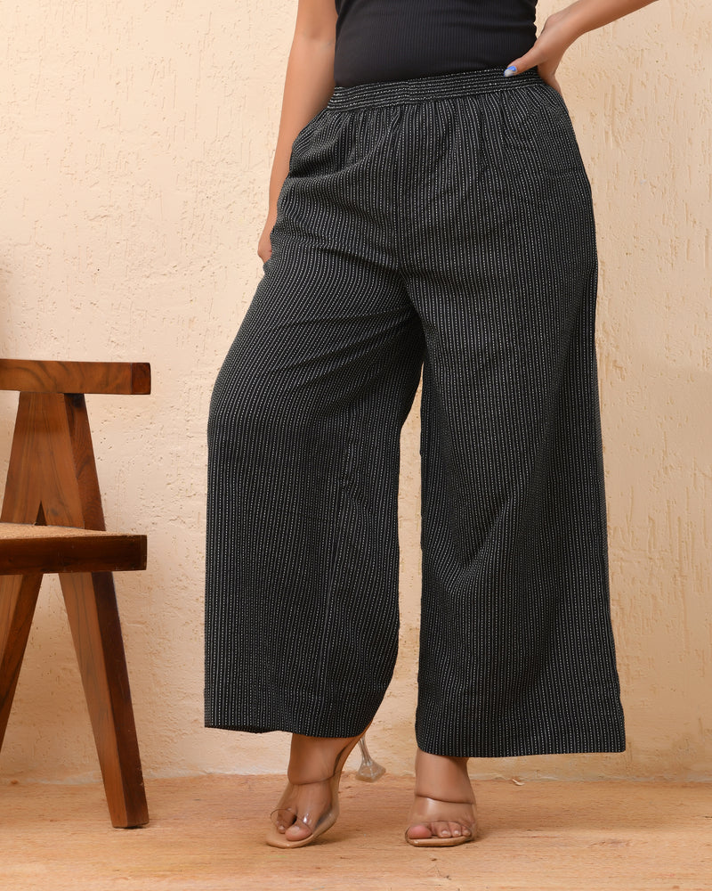Black katha flared palazzo pants