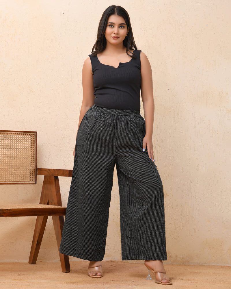 Black katha flared palazzo pants
