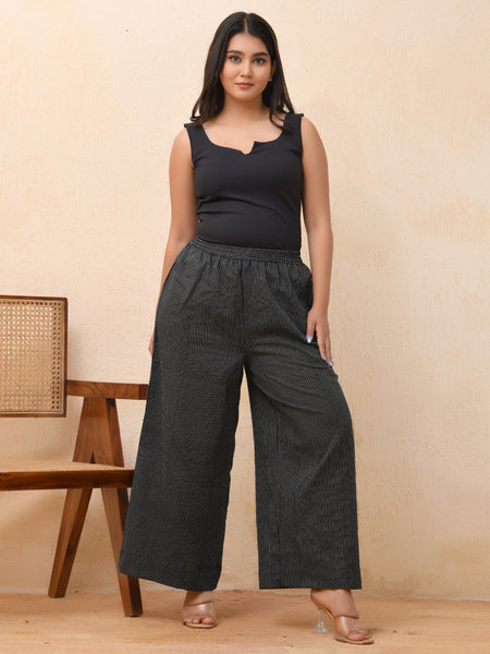 Black katha flared palazzo pants