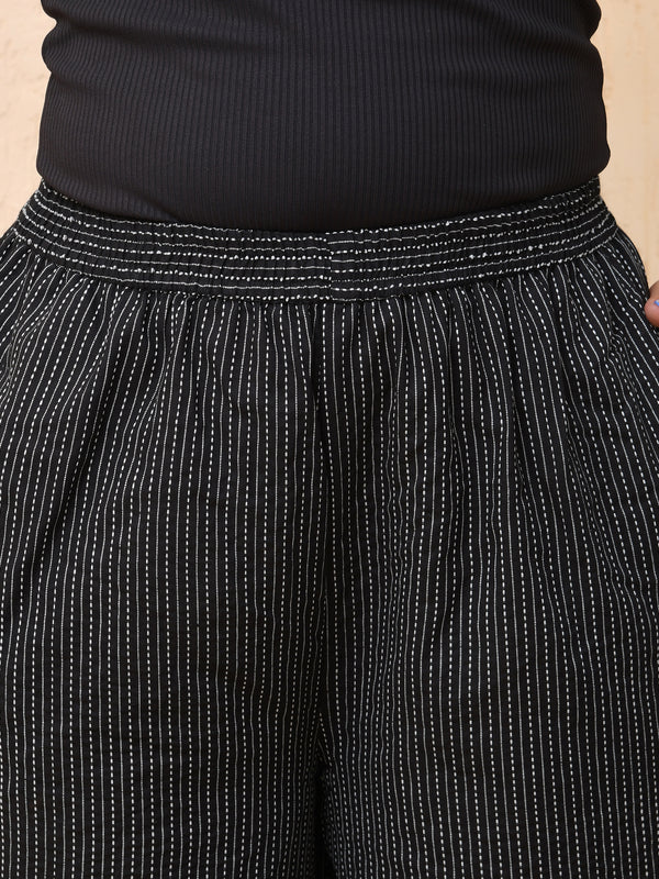 Black katha flared palazzo pants