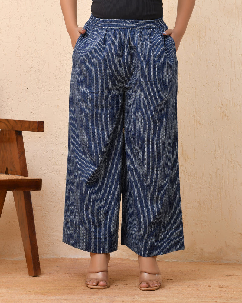 Royal blue kantha flared palazzo pants