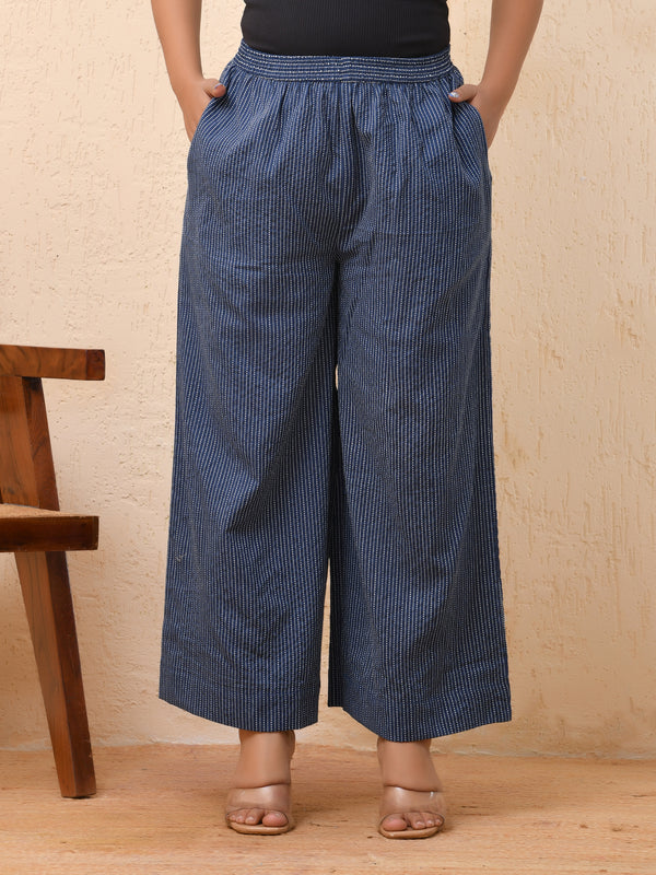 Royal blue kantha flared palazzo pants