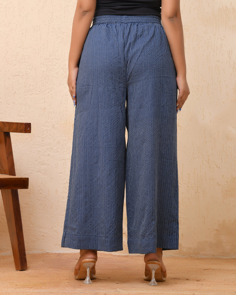 Royal blue kantha flared palazzo pants