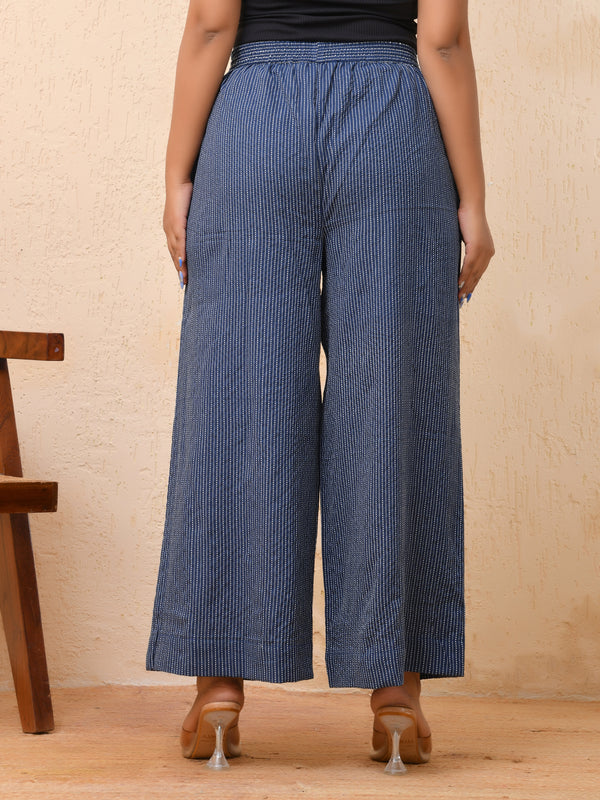 Royal blue kantha flared palazzo pants