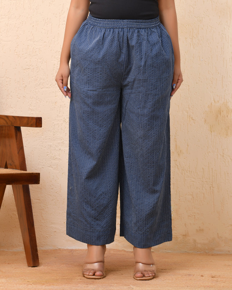 Royal blue kantha flared palazzo pants