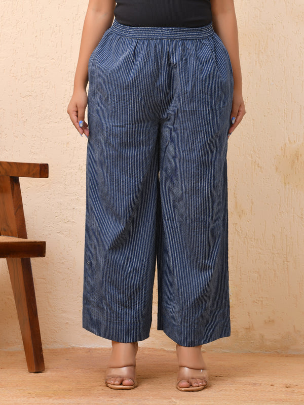 Royal blue kantha flared palazzo pants