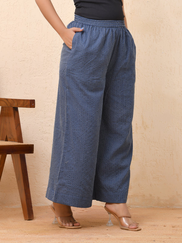 Royal blue kantha flared palazzo pants