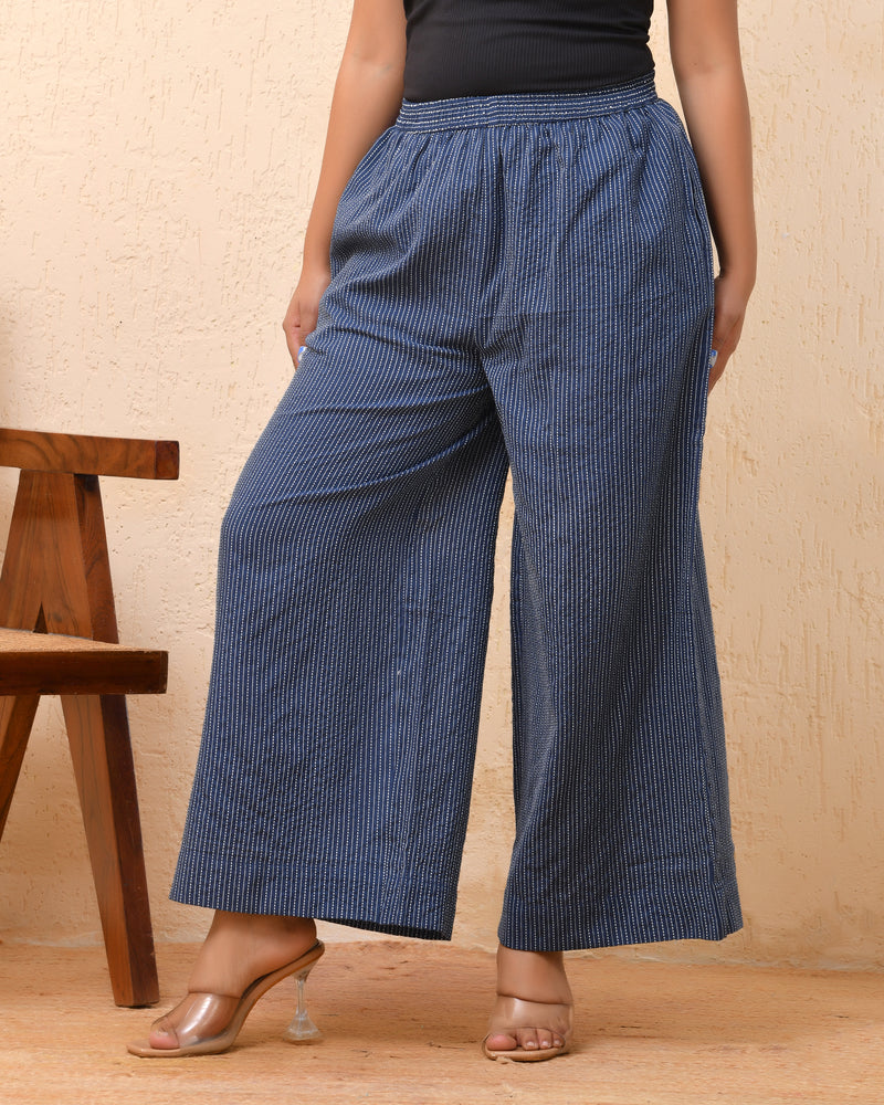 Royal blue kantha flared palazzo pants