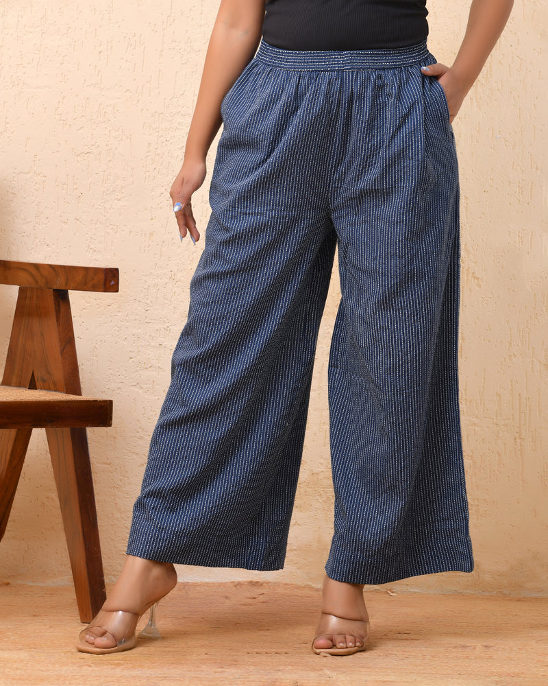 Royal blue kantha flared palazzo pants
