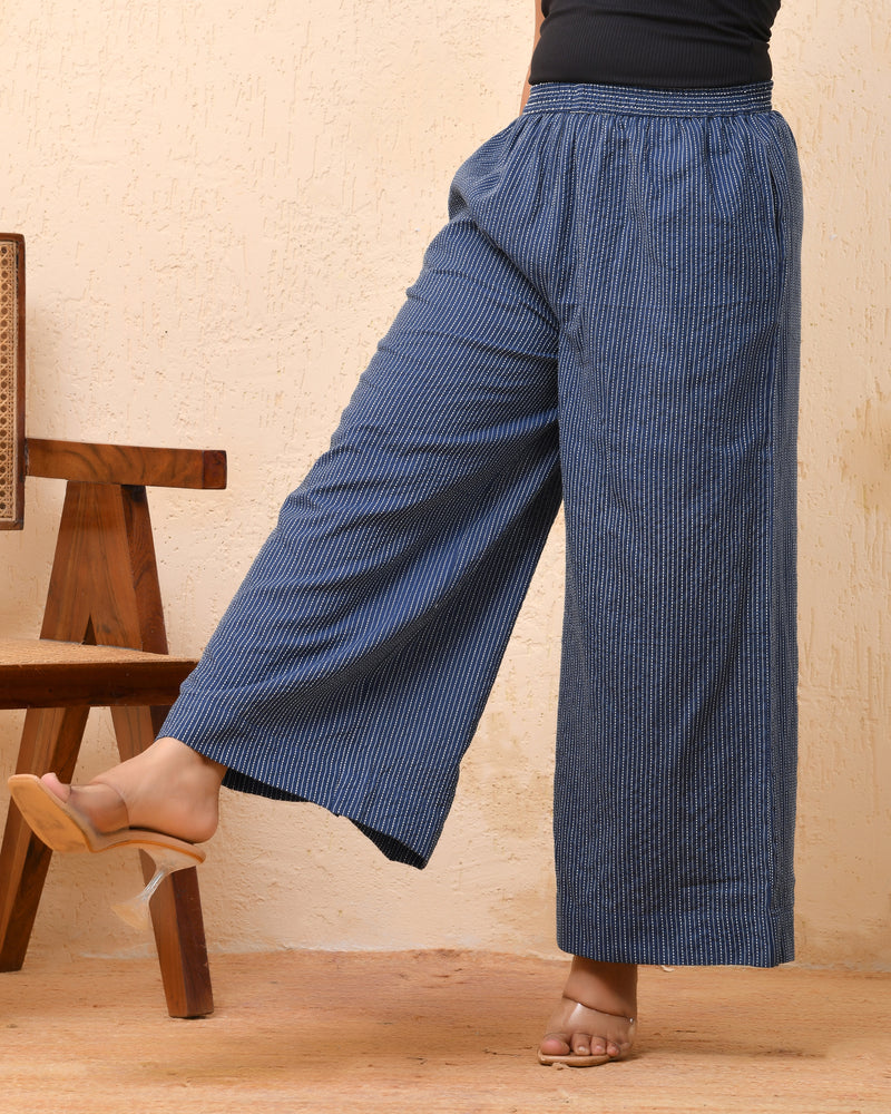 Royal blue kantha flared palazzo pants
