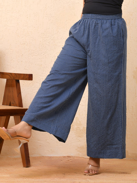 Royal blue kantha flared palazzo pants