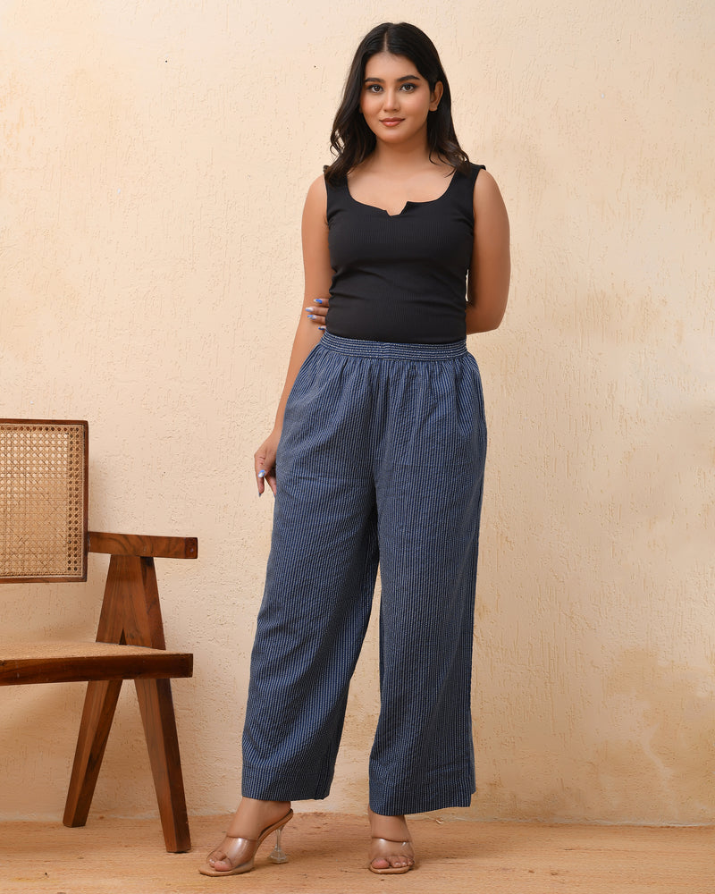 Royal blue kantha flared palazzo pants