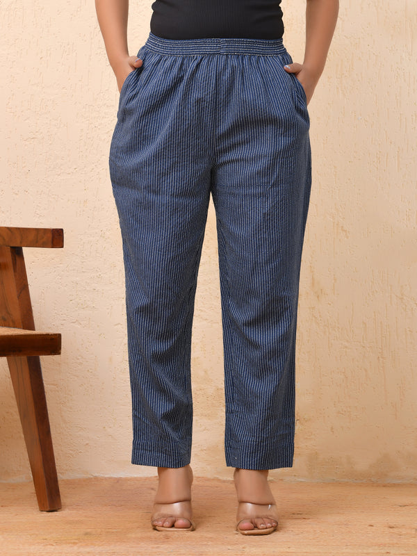 Royal blue kantha straight fit pants