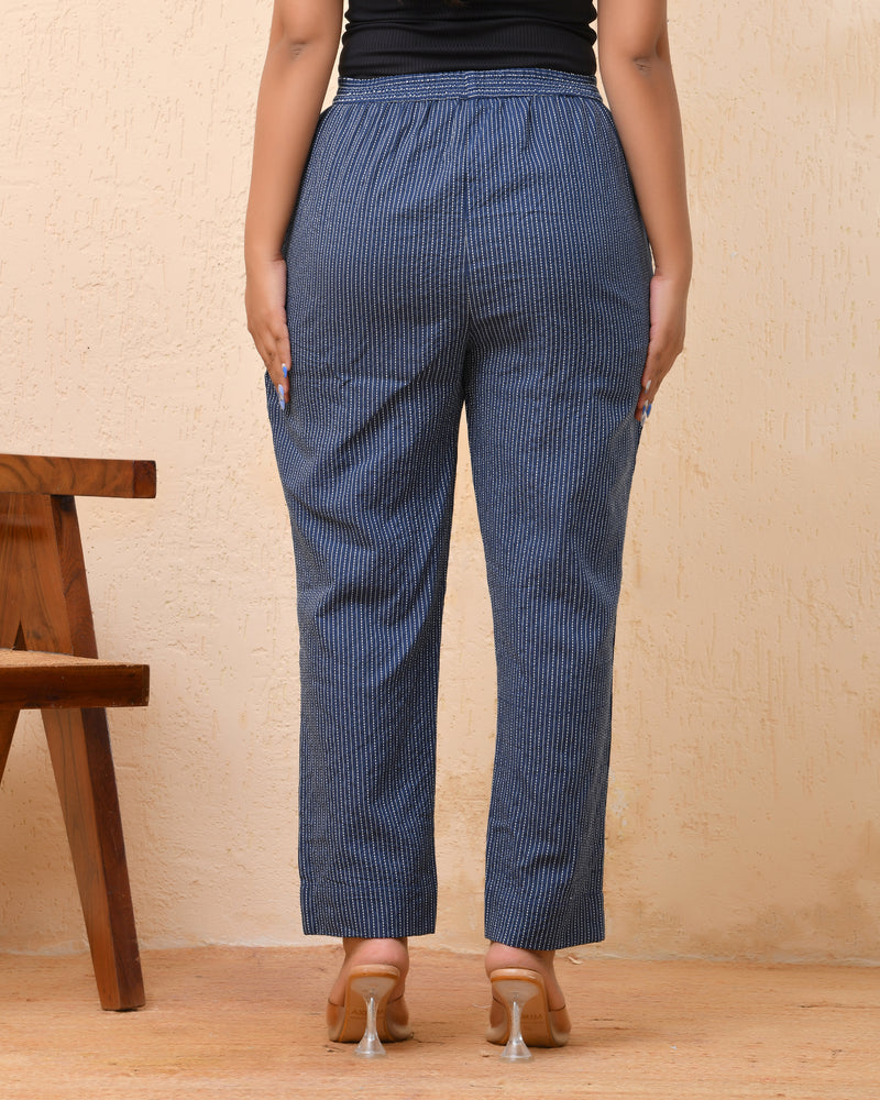 Royal blue kantha straight fit pants