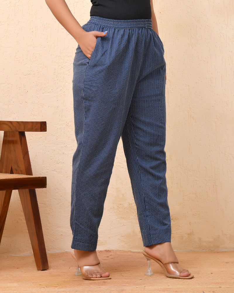 Royal blue kantha straight fit pants