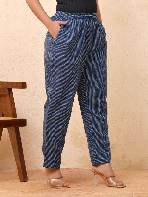 Royal blue kantha straight fit pants