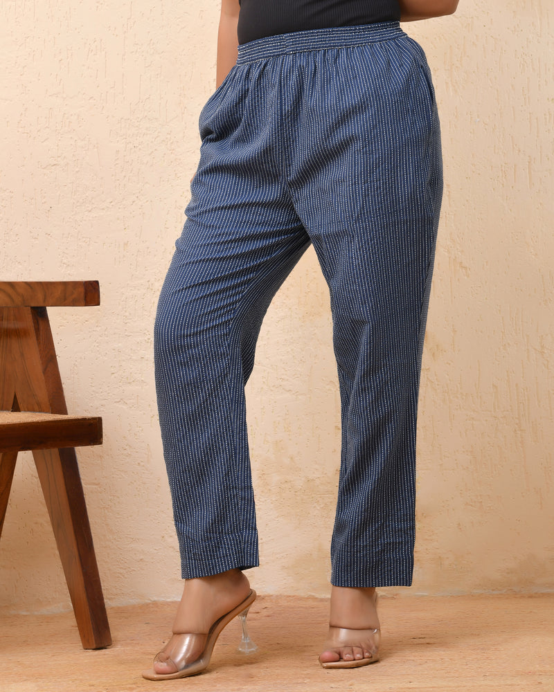 Royal blue kantha straight fit pants