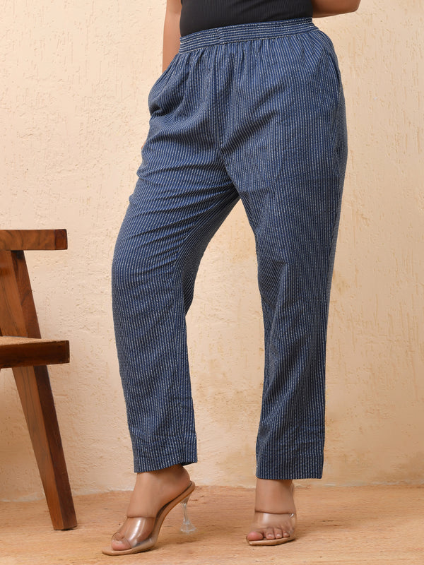 Royal blue kantha straight fit pants