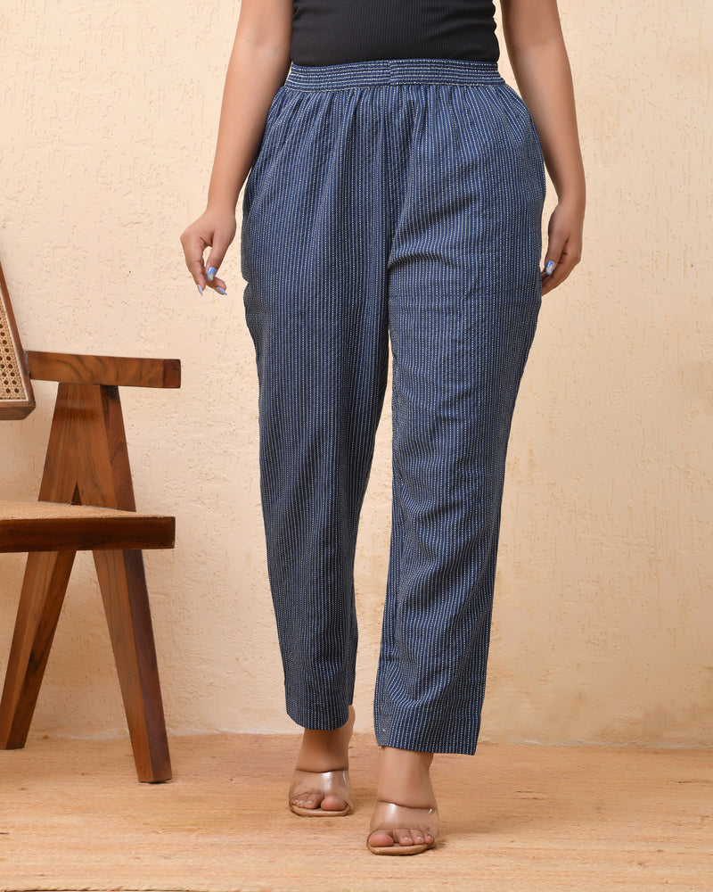 Royal blue kantha straight fit pants
